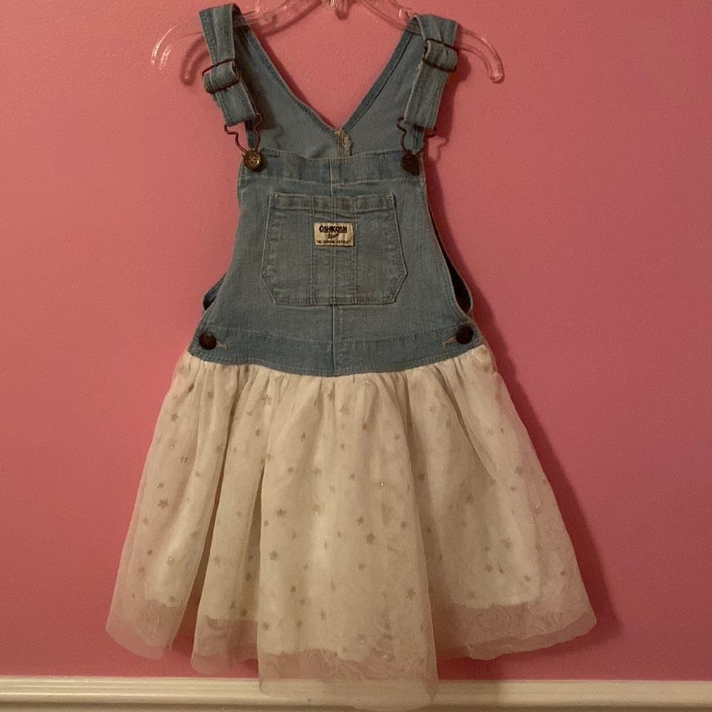 OshKosh + Girls overall dress with denim + size 5T